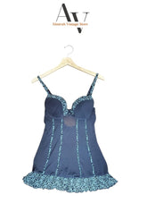 Grey With Blue Leopard Print Baby Doll