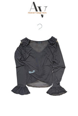 Brown Flutter Sleeve Mash Top