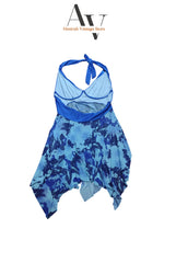 Blue Floral With Halter Neck Dress