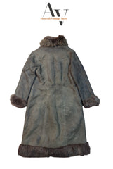 Long Brown With Maroon Button Afghan Coat