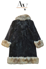 Long Black With Grey Fur Afghan Coat