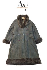 Long Brown With Maroon Button Afghan Coat