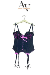 Black & Pink Embroidered Corset Top