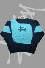 Stusy Full Blue Sleeves Combination Patch Work Sweats Shirts