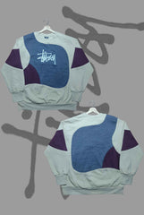 Stusy Light Blue Patch Work Sweats Shirts