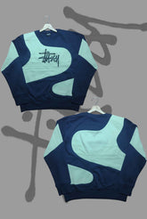 Stusy Dark Blue Combination Patch Work Sweats Shirts