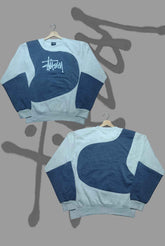 Stusy Light Blue Combination Patch Work Upgraded Sweats Shirts