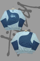 Stusy Light Blue Combination Patch Work Upgraded Sweats Shirts