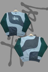 Stusy Dark Blue Combination Patch Work Prime Sweats Shirts