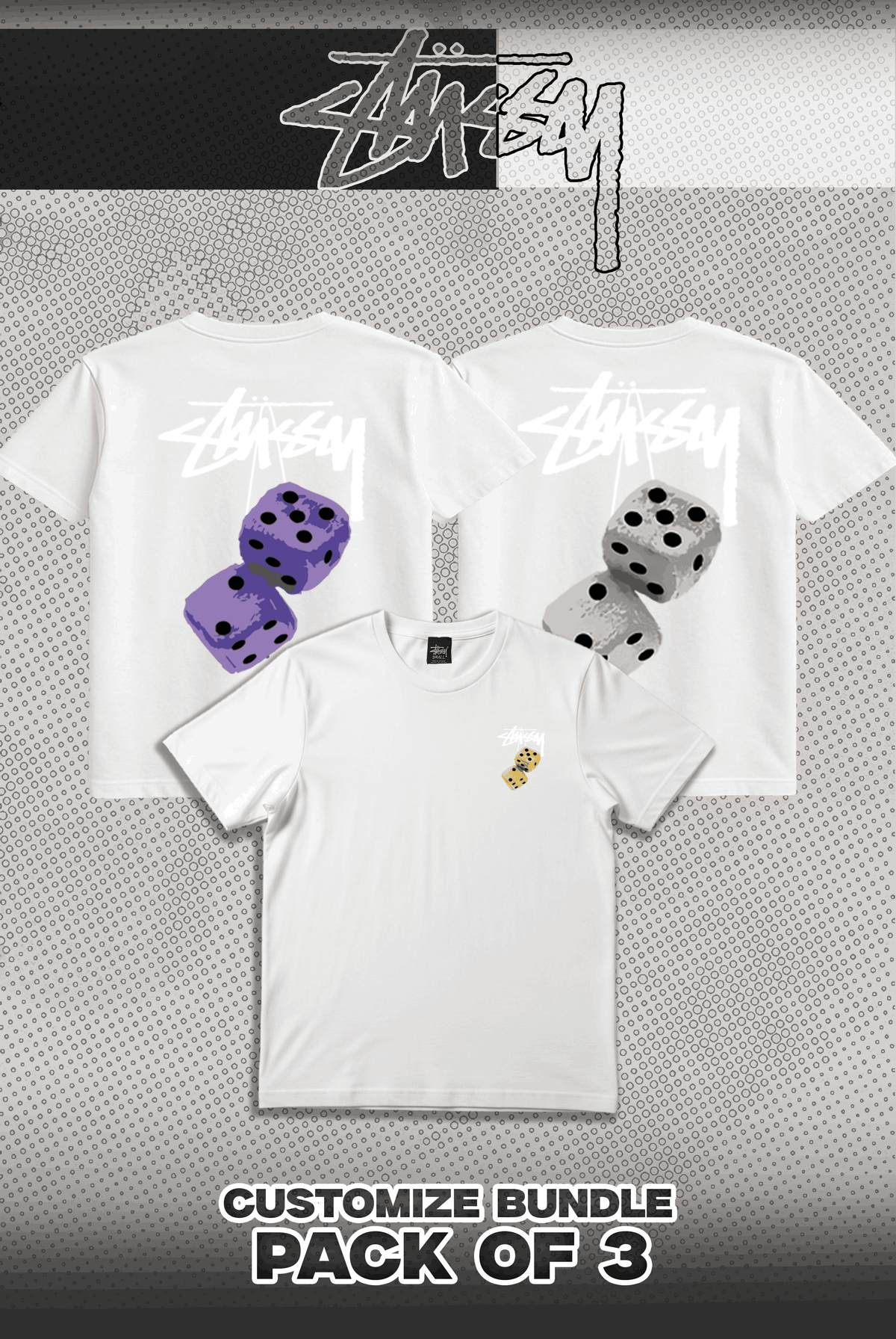 Stusy Pack Of 3 T Shirts Bundle