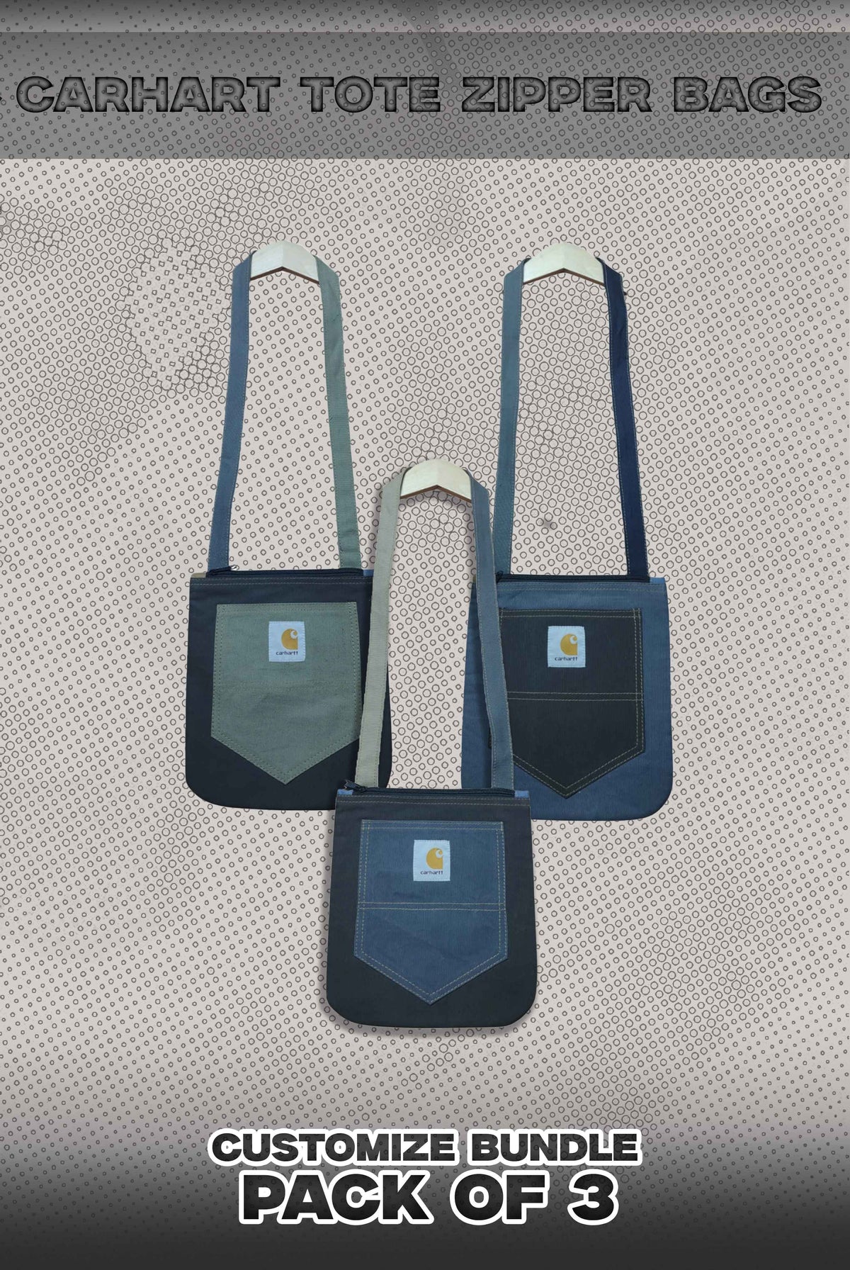 Carhart Pack Of 3 Tote Hand Zipper Bags Bundle