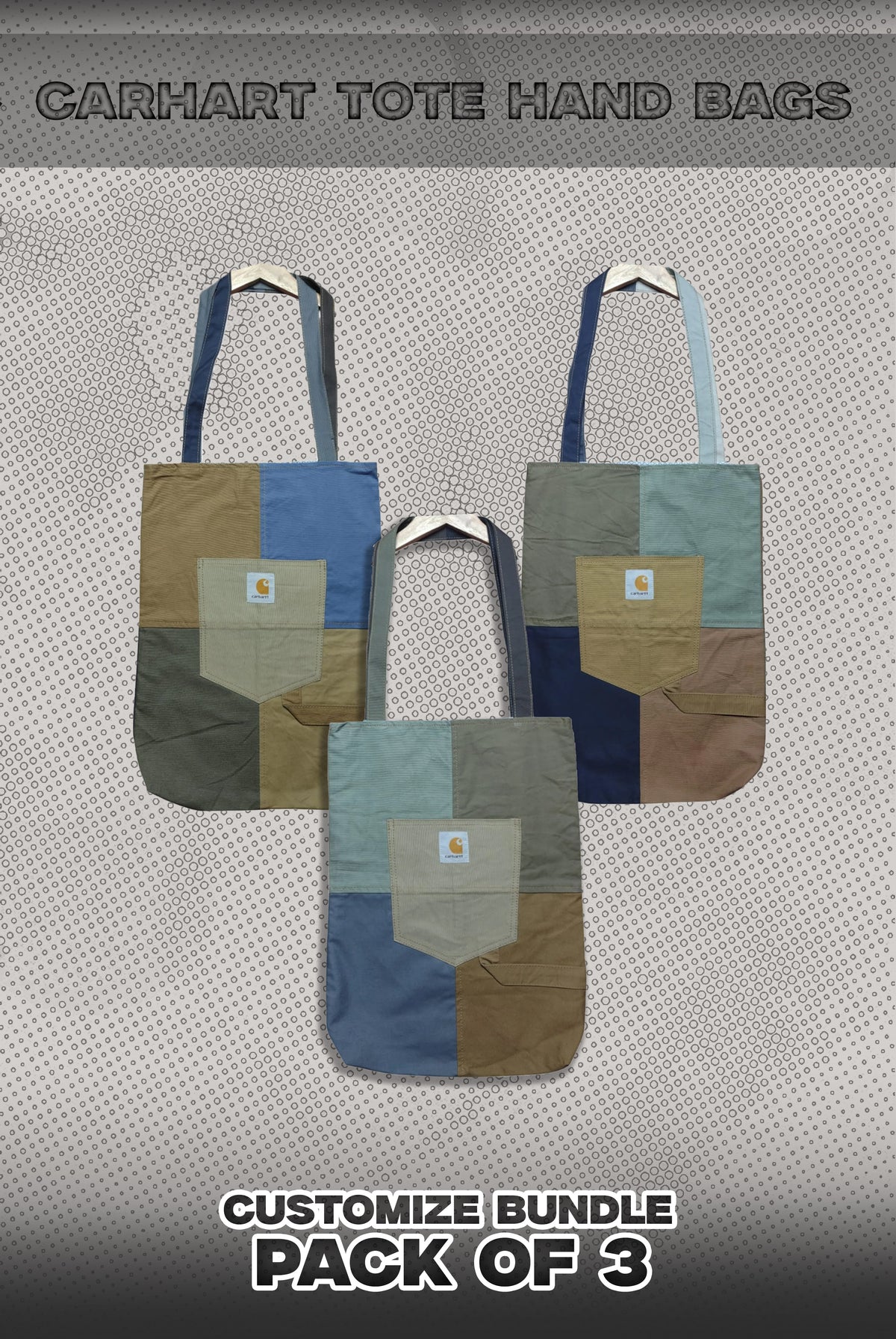 Carhart Pack Of 3 Tote Hand Bags Bundle