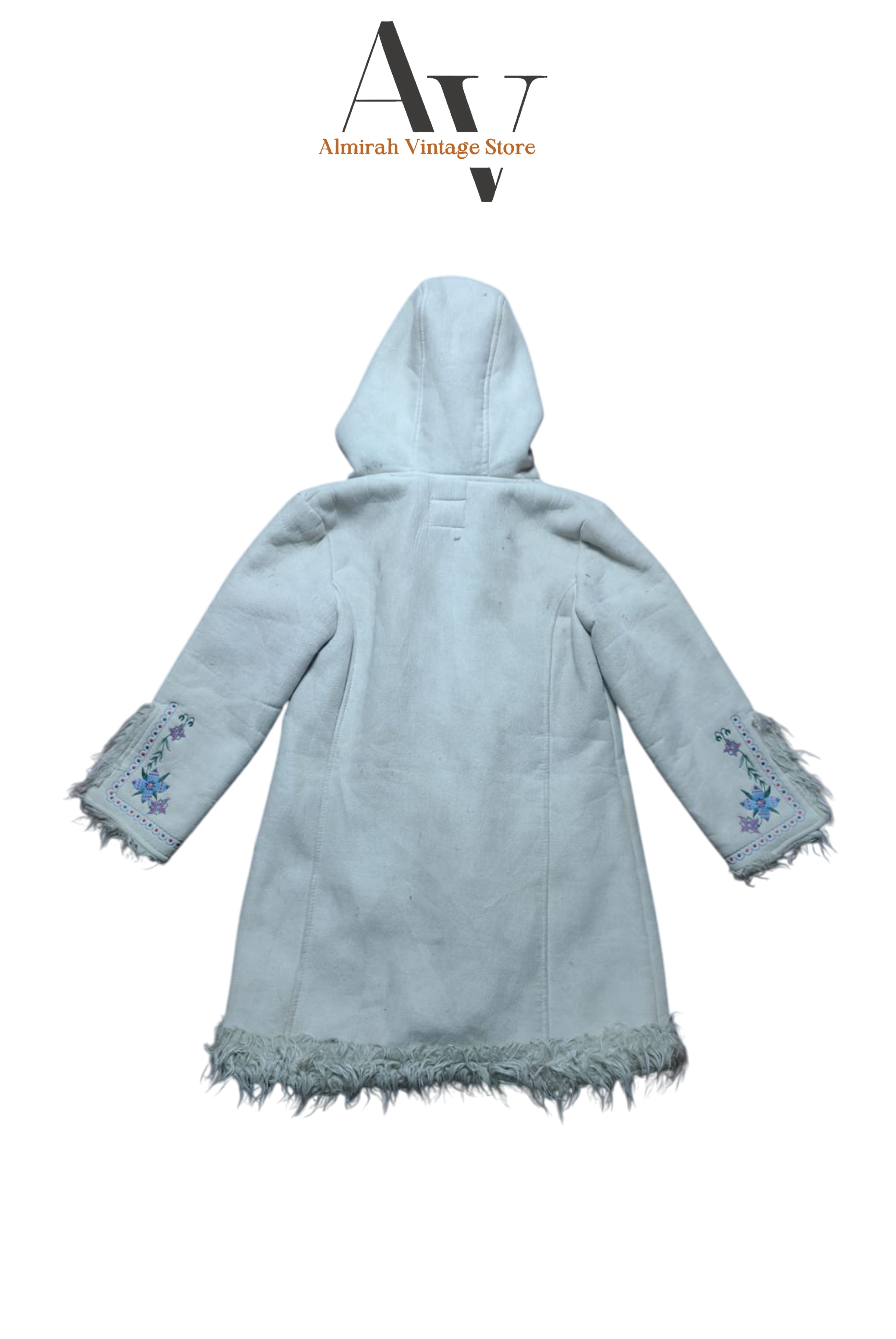 White Flower Afghan Coat