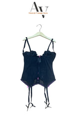 Black & Pink Embroidered Corset Top