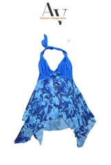 Blue Floral With Halter Neck Dress
