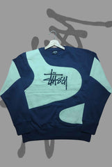 Stusy Dark Blue Combination Patch Work Sweats Shirts