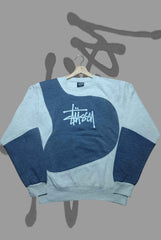 Stusy Light Blue Combination Patch Work Upgraded Sweats Shirts