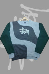 Stusy Dark Blue Combination Patch Work Prime Sweats Shirts