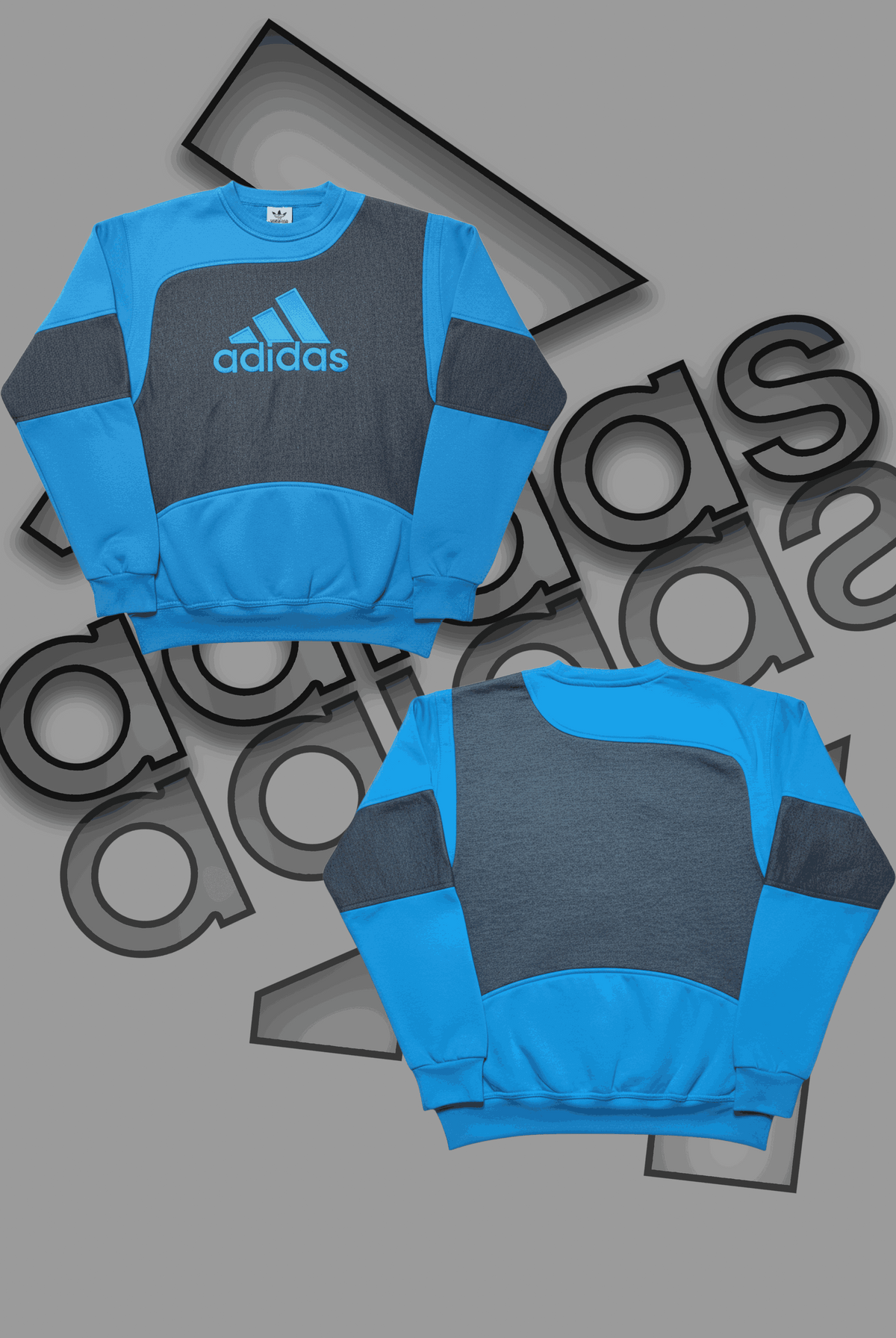 Adida Premium Blue And Black Patch Work Sweats Shirts