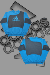 Adida Premium Blue And Black Patch Work Sweats Shirts