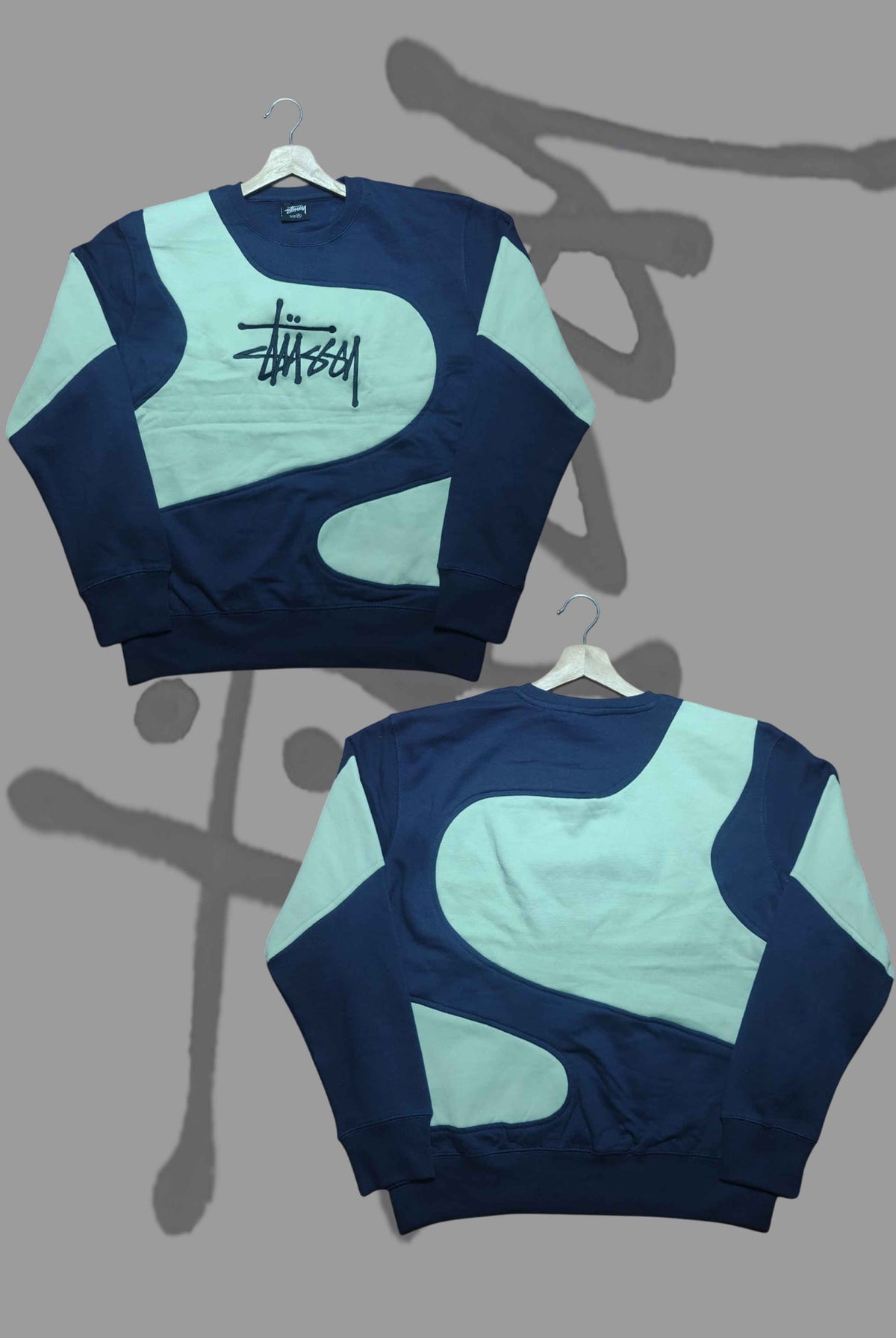 Stusy Dark Blue Combination Patch Work Sweats Shirts