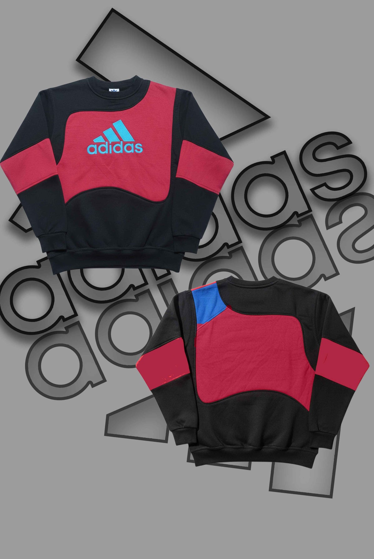 Adida Premium Red, Blue And Black Patch Work Sweats Shirts