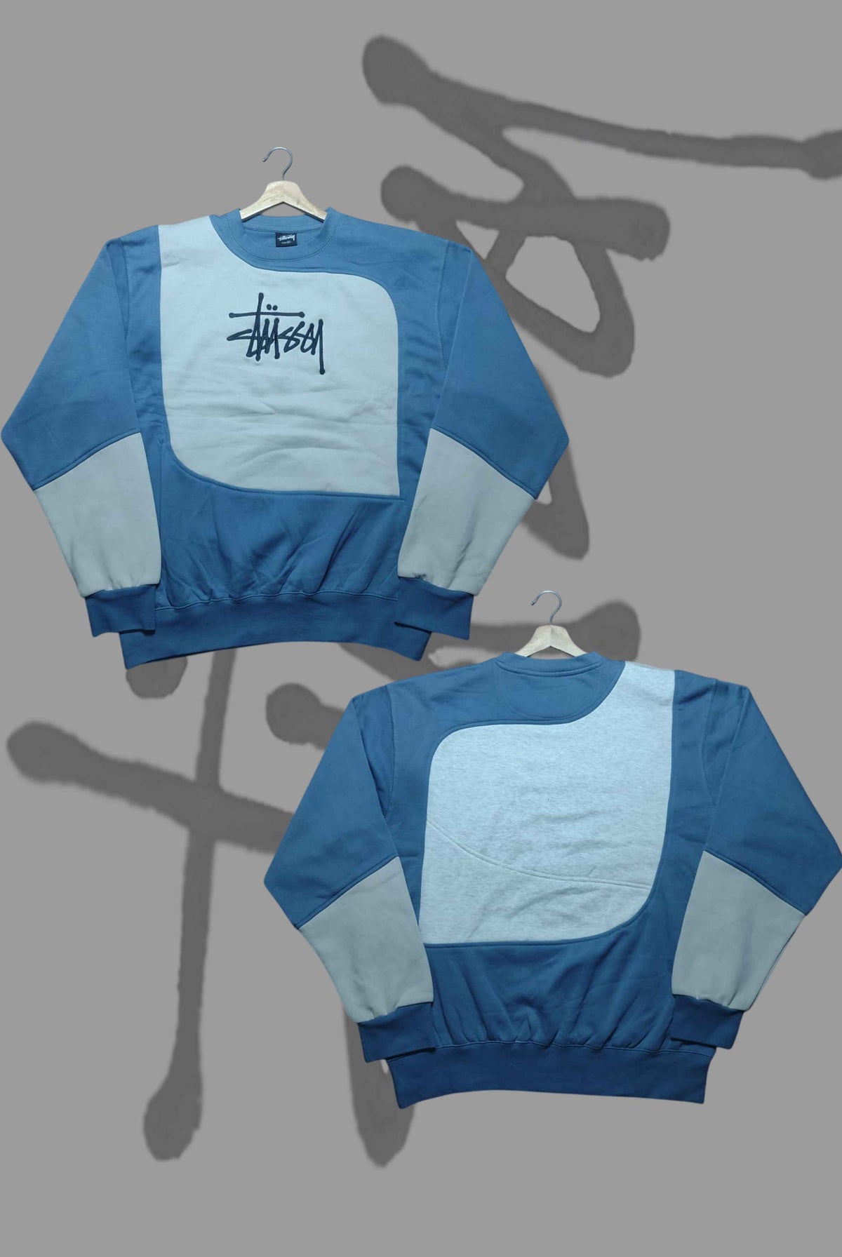 Stusy Light Blue Combination Patch Work Sweats Shirts
