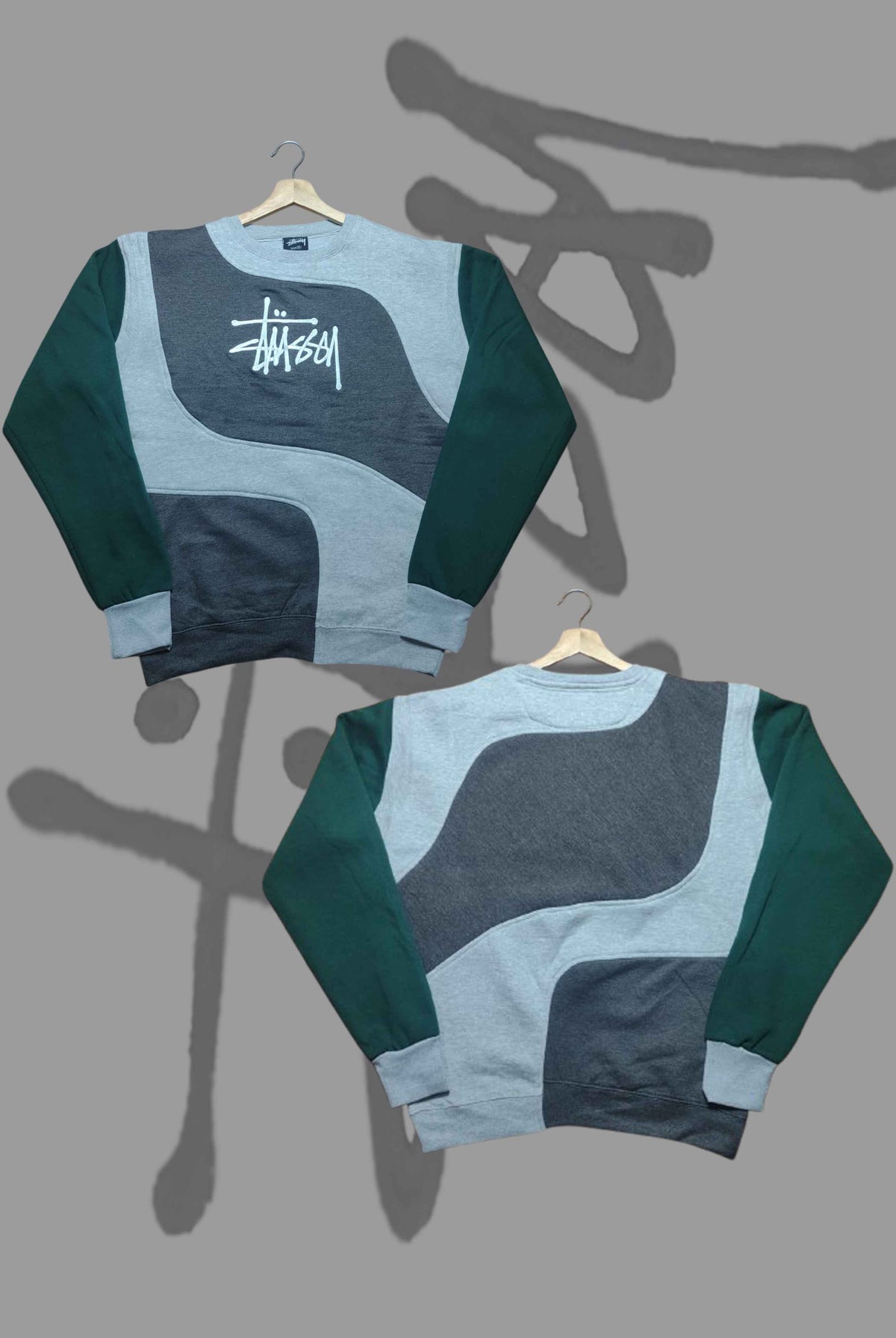 Stusy Dark Blue Combination Patch Work Prime Sweats Shirts