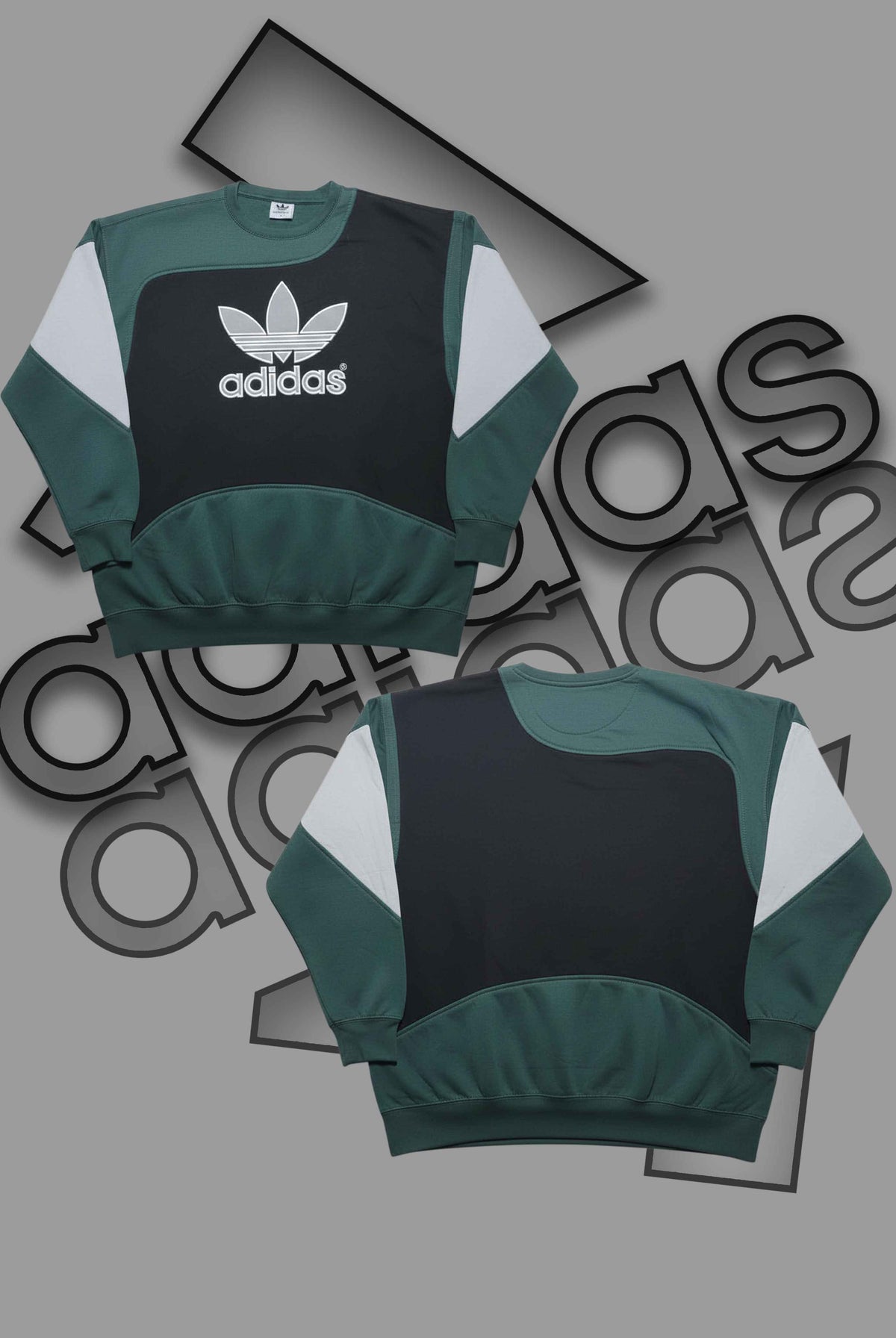 Adida Premium Green And Black Patch Work Sweats Shirts