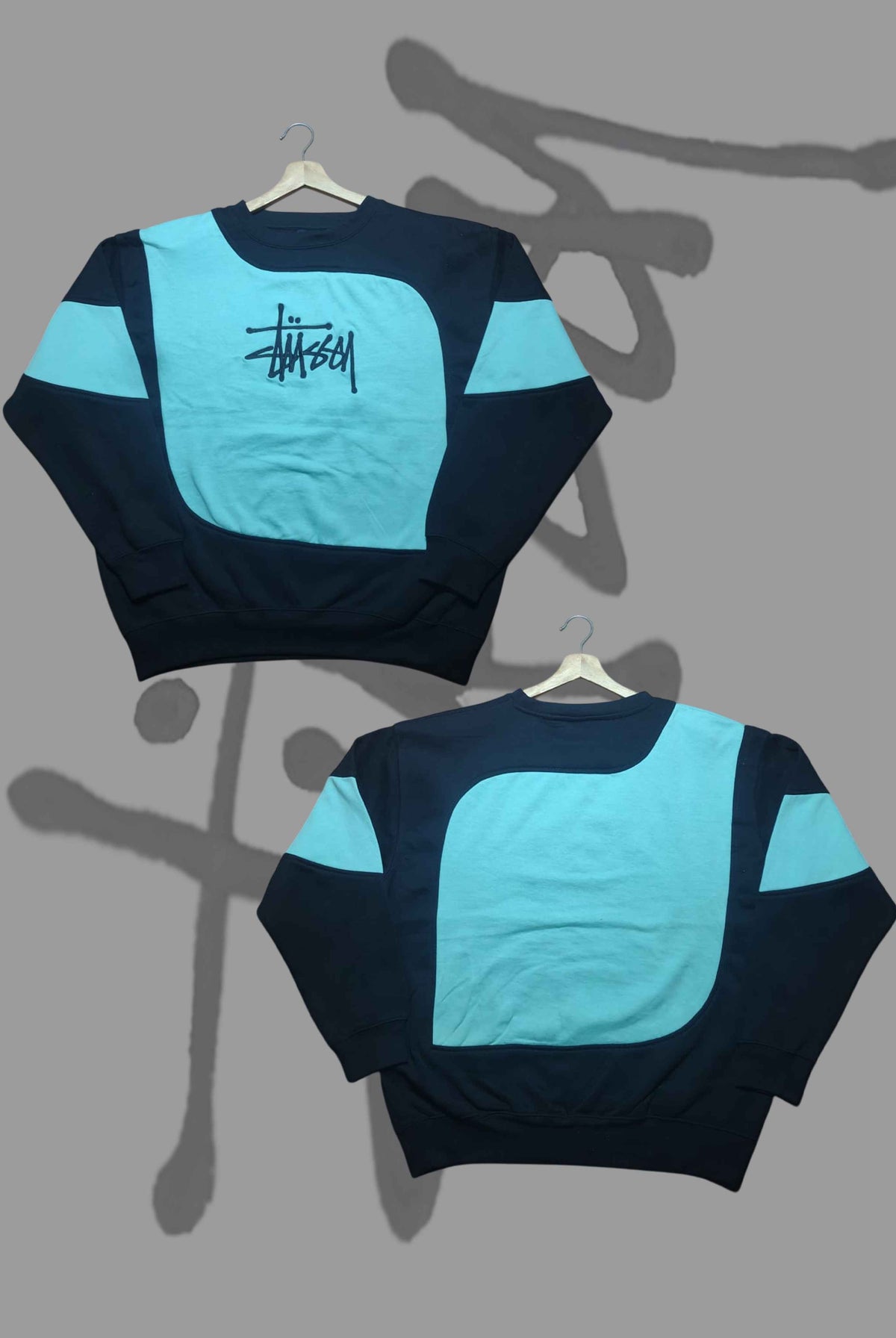 Stusy Full Blue Sleeves Combination Patch Work Sweats Shirts