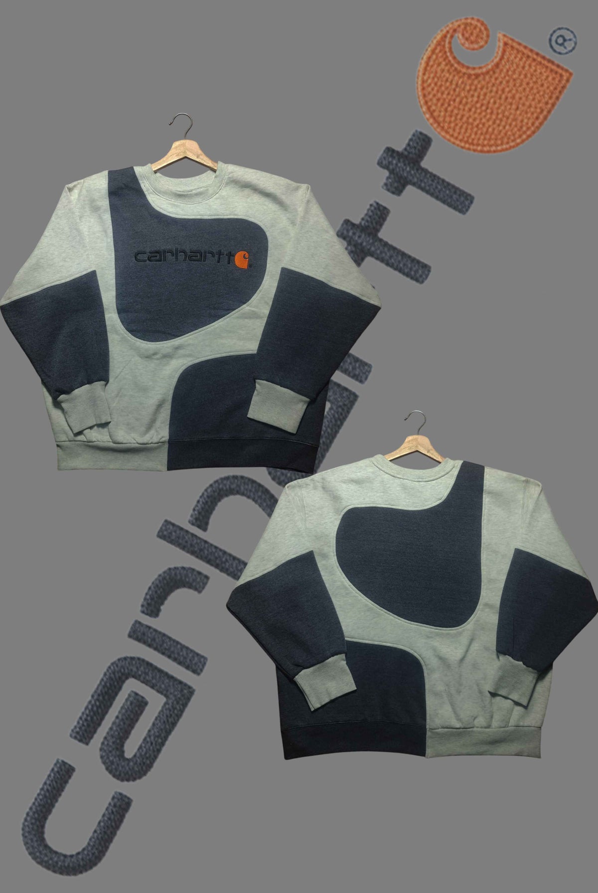 Carhart Black And Gray Patch Work Sweats Shirts