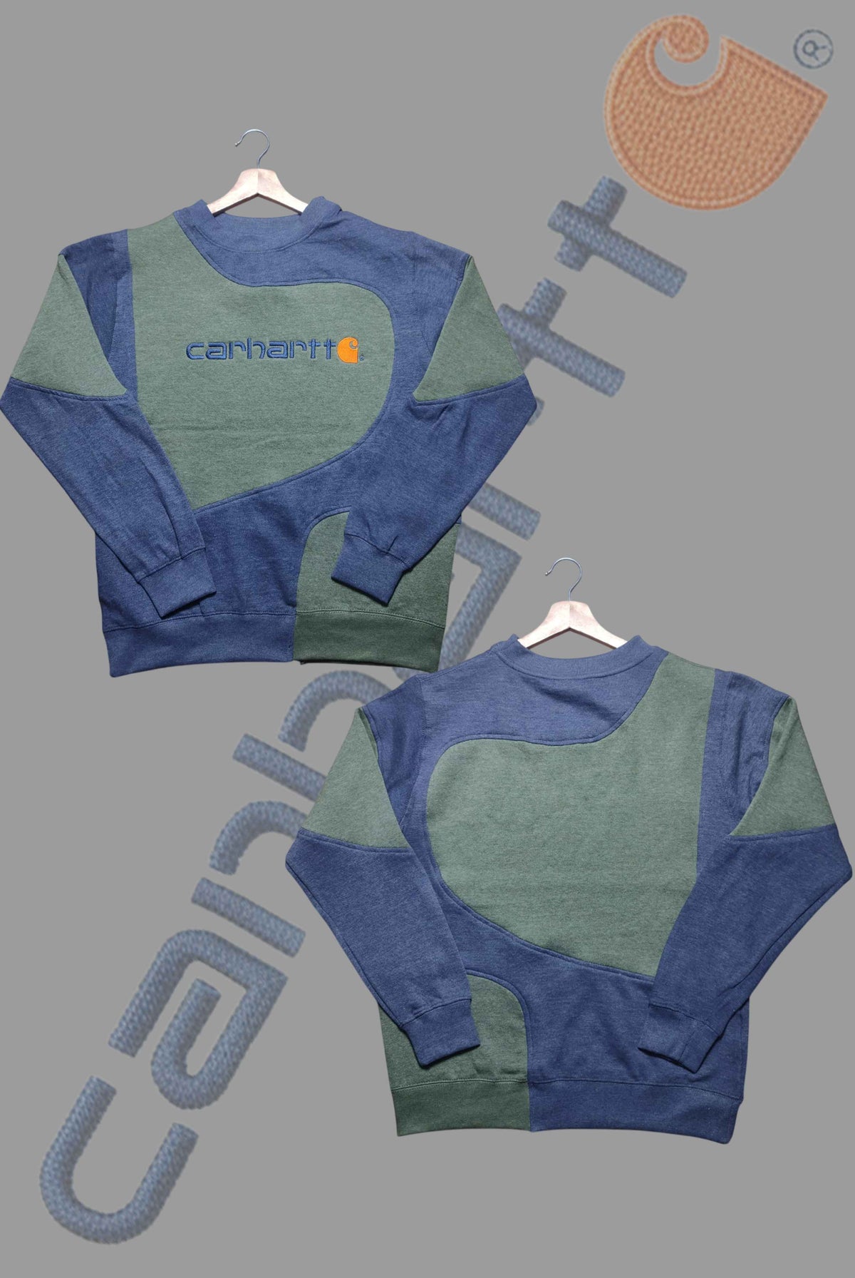 Carhart Blue And Green Patch Work Sweats Shirts
