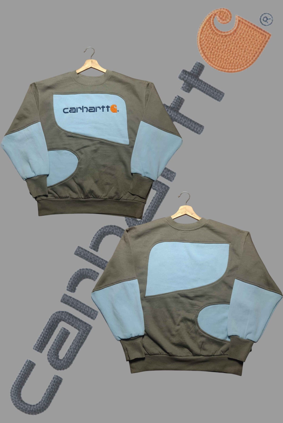 Carhart Light Blue And Green Patch Work Sweats Shirts