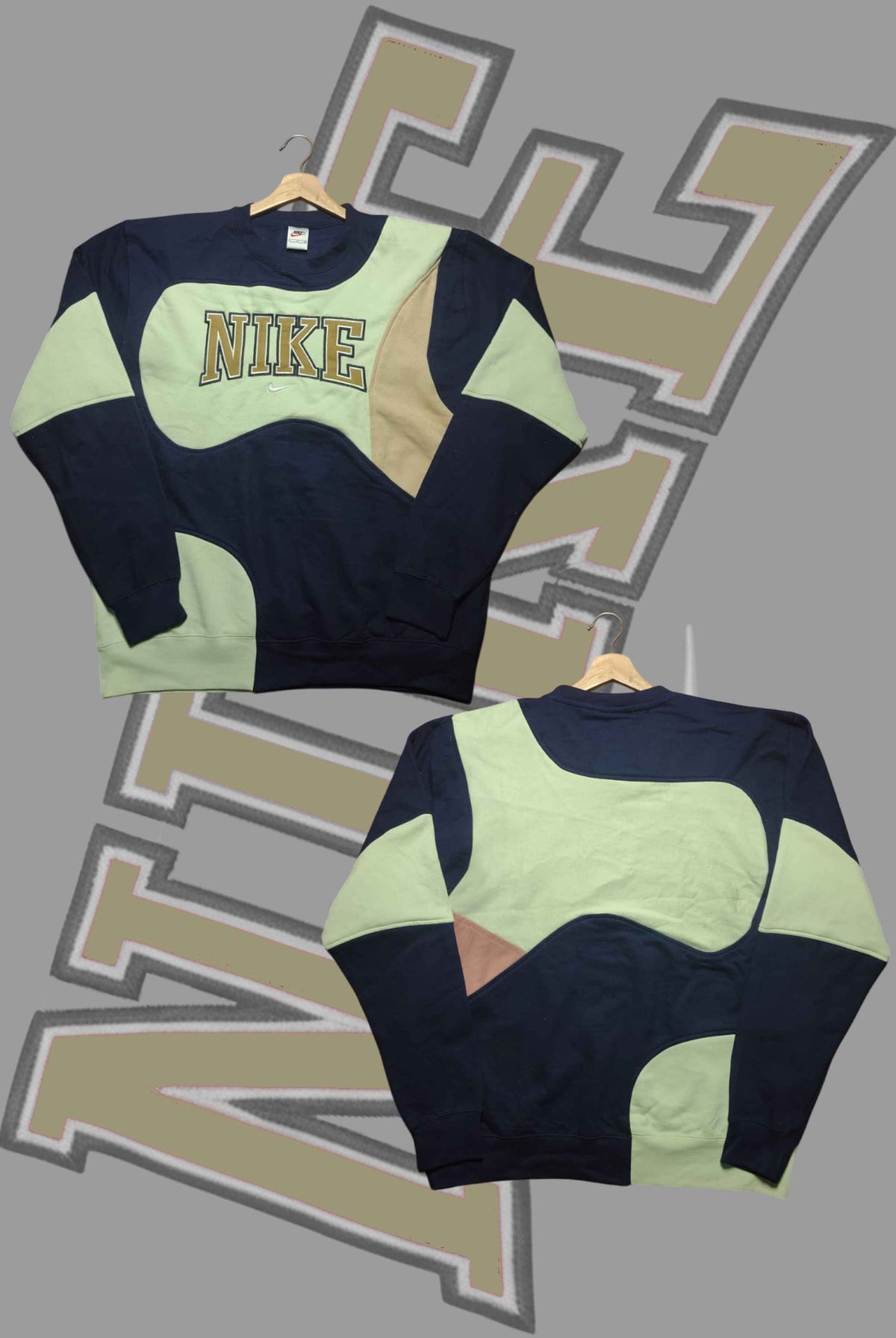 Nik Light Brown And Blue Patch Work Sweats Shirts