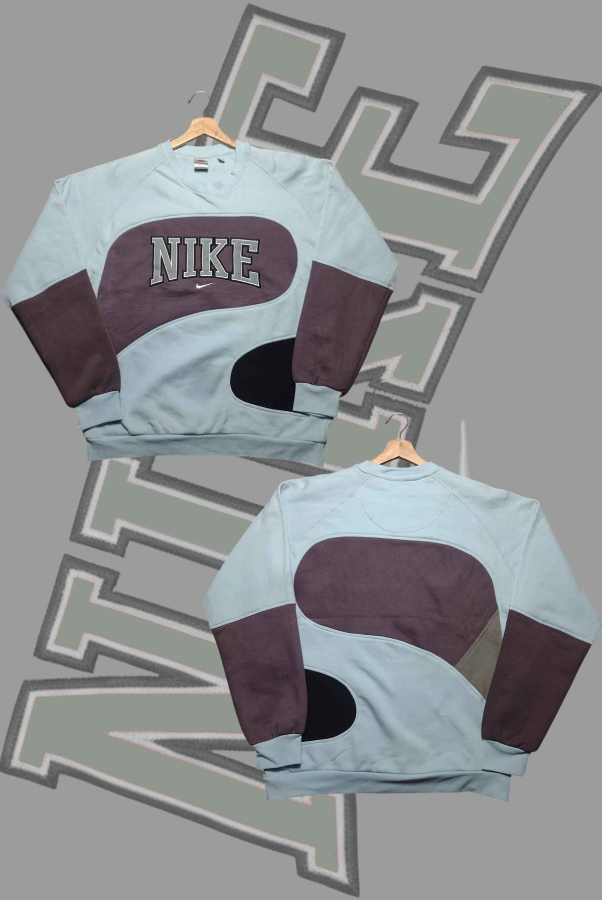 Nik Light Blue And Black Premium Patch Work V Sweats Shirts